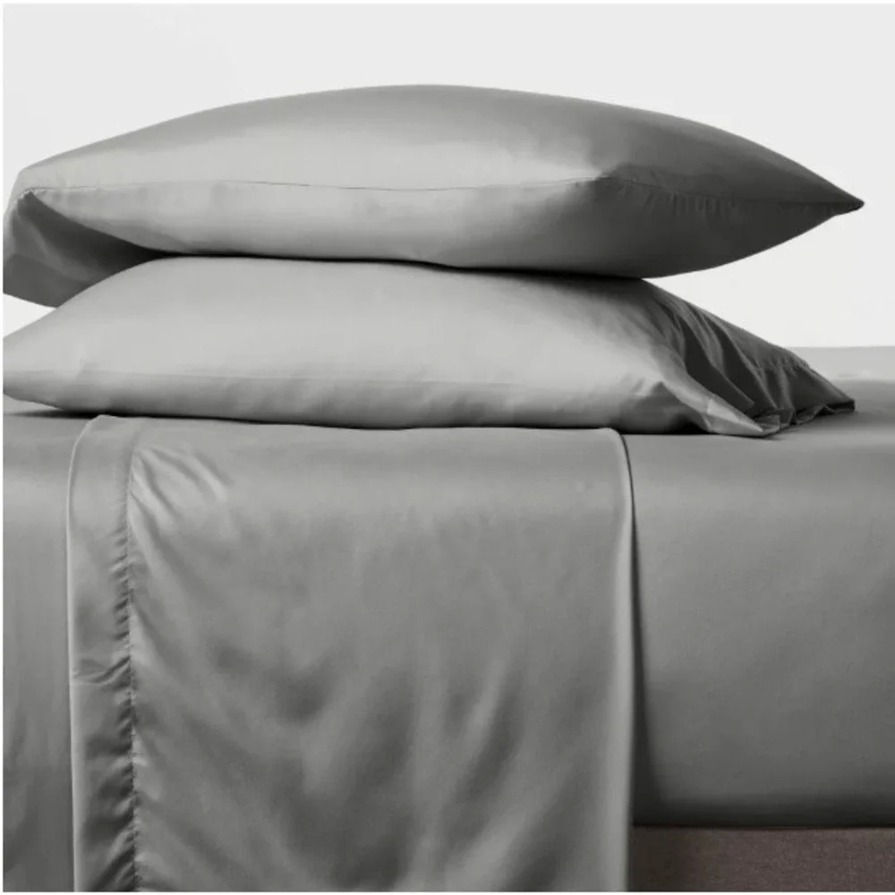 Full Size Microfiber Sheet Set Gray 4 Piece Bedding Set Flat Fitted Pillowcases